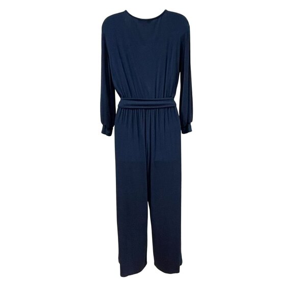 Amour Vert Womens Navy Blue Wrap-Style Jumpsuit W/ Pockets & Belted Waist S - Picture 3 of 9